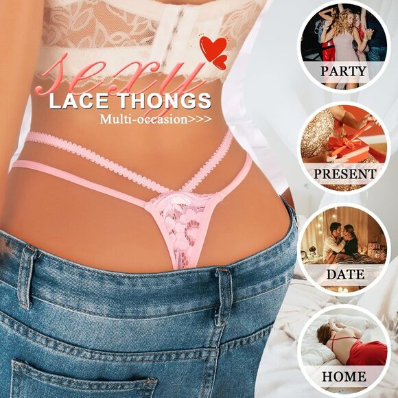 🆕Women's Pink Glitter Strappy Lace Breathable Sexy Panties Polyamide Underwear - Picture 4 of 7